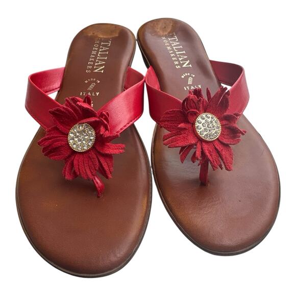 Italian Shoemakers Red Wedge Sandals Slip One Size 9.5 - Picture 1 of 4